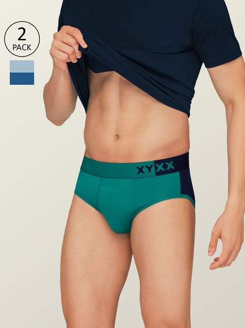 xyxx sky blue & green micro modal briefs - pack of 2