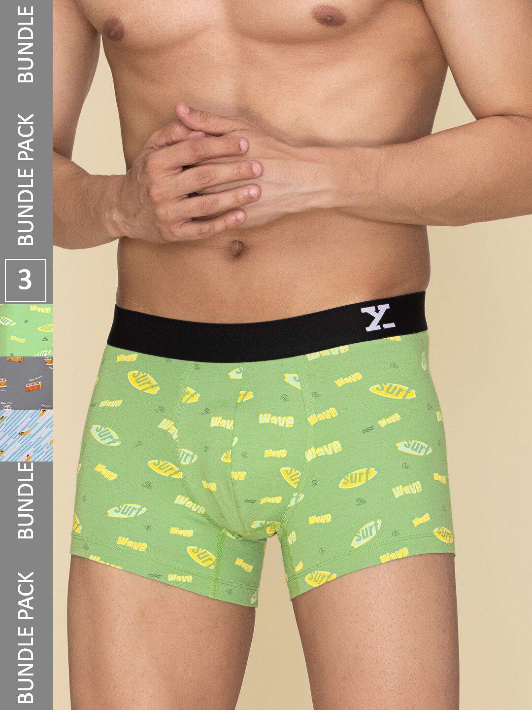 xyxx surf intellifresh pack of 3 combed cotton printed ribbed trunks xytrnk3pckn921