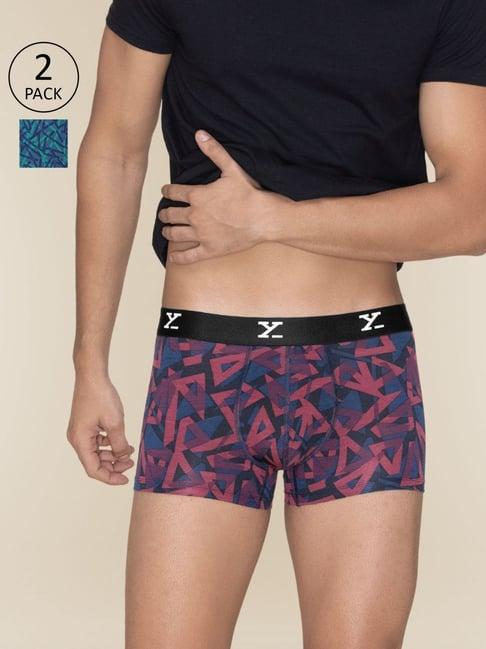 xyxx triad red & aqua strokes slim fit printed trunks - pack of 2