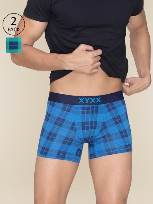 xyxx vivid blue & aqua green regular fit checks trunks - pack of 2