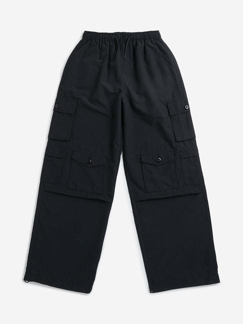 y&f kids by westside black cargo-styled mid rise trousers