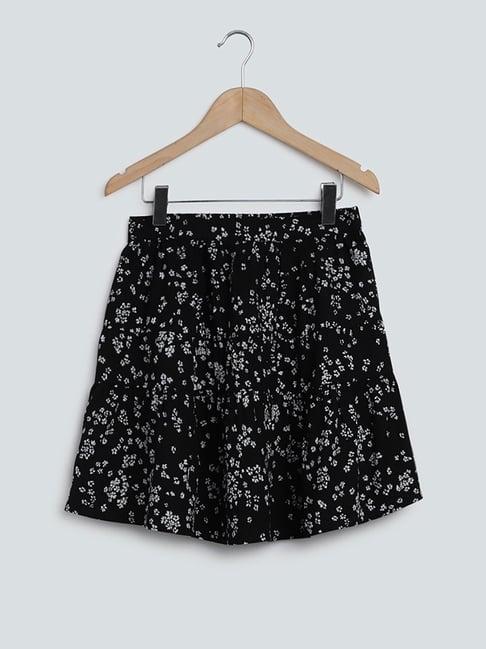 y&f kids by westside black floral-printed tiered skirt