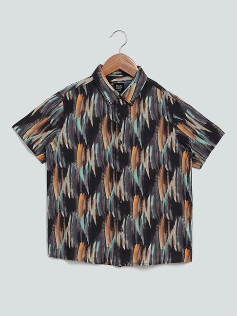 y&f kids by westside brown abstract striped bender relaxed fit shirt