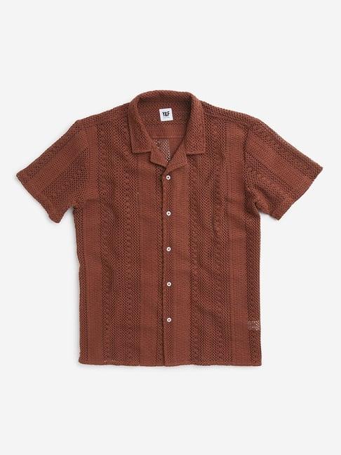 y&f kids by westside brown knit-textured shirt