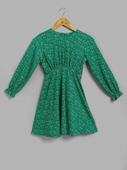 y&f kids by westside green floral printed a-line dress