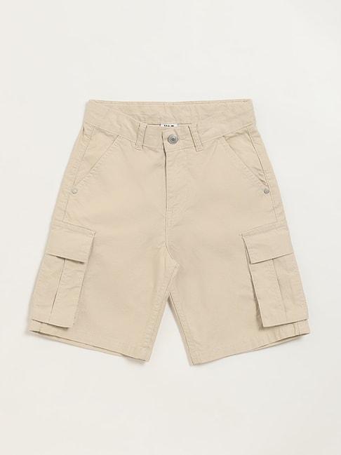 y&f kids by westside solid beige mid-rise shorts