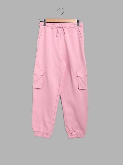 y&f kids by westside solid light pink cargo joggers