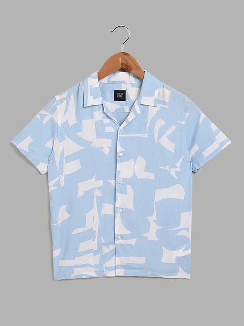 y&f kids by westside abstract printed sky blue shirt