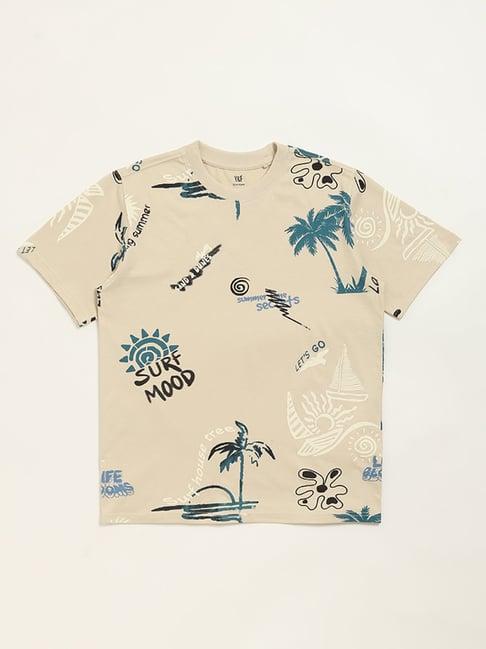 y&f kids by westside beige beach design t-shirt