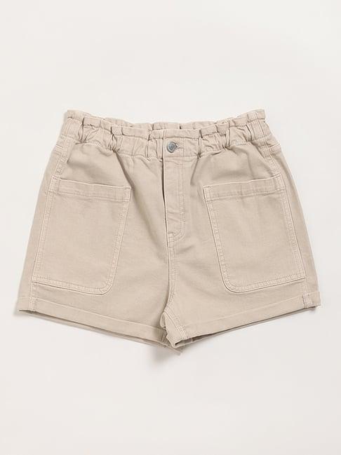 y&f kids by westside beige elasticated denim shorts