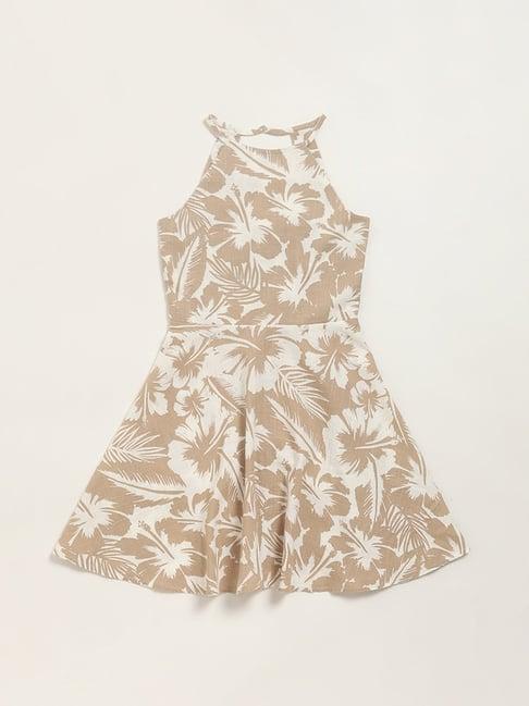 y&f kids by westside beige printed a-line dress