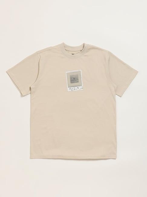 y&f kids by westside beige printed ribbed t-shirt