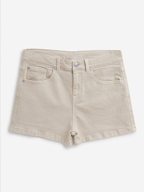 y&f kids by westside beige solid denim shorts