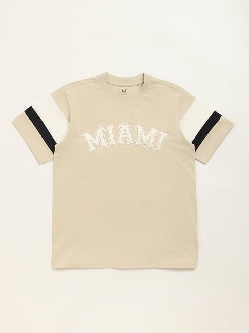 y&f kids by westside beige text pattern t-shirt