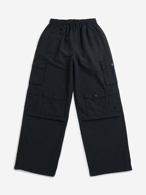 y&f kids by westside black cargo-styled mid rise trousers