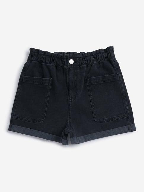 y&f kids by westside black paperbag-waist denim shorts