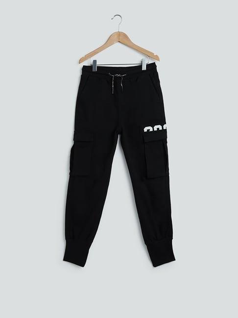 y&f kids by westside black printed cargo-style joggers