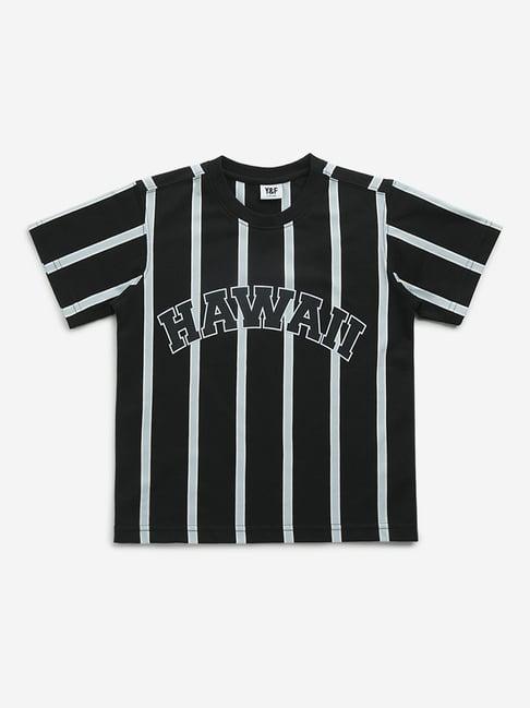 y&f kids by westside black striped printed t-shirt