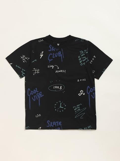 y&f kids by westside black text print t-shirt