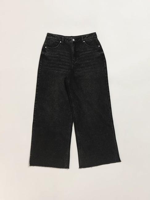 y&f kids by westside black wide leg mid rise jeans