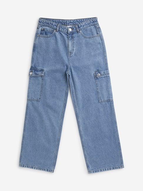 y&f kids by westside blue cargo-style mid rise jeans