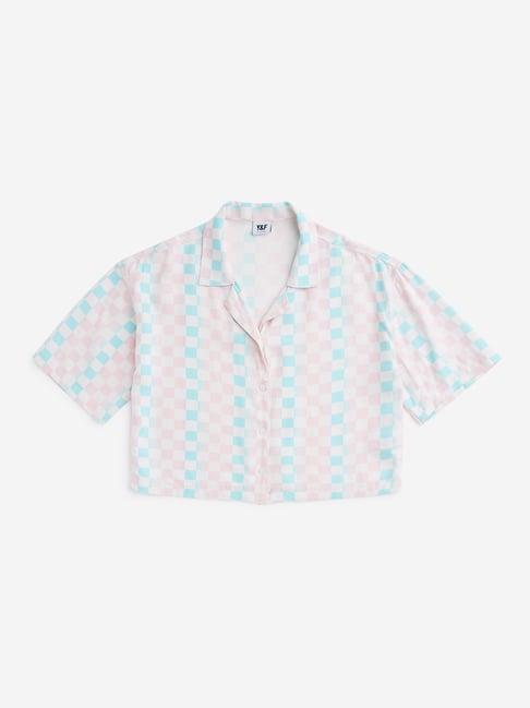 y&f kids by westside blue checkerboard design cropped shirt