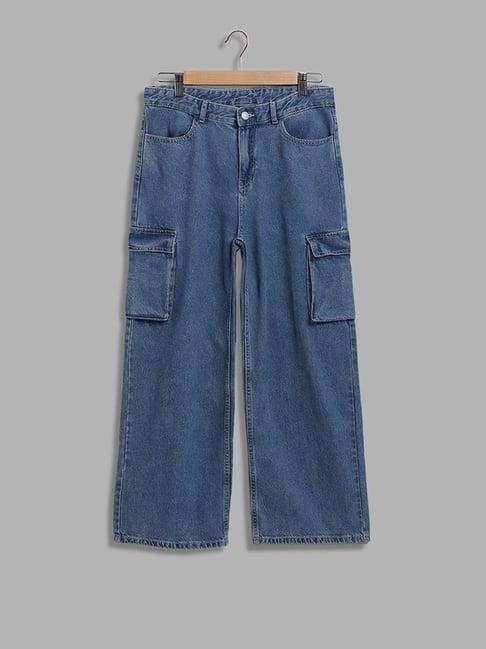 y&f kids by westside blue light wash cargo jeans