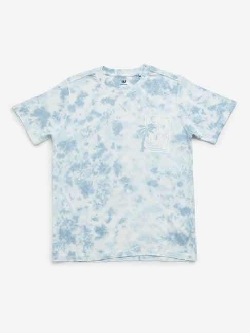 y&f kids by westside blue tie-dye printed cotton t-shirt