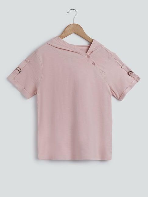 y&f kids by westside blush pink melange hooded t-shirt