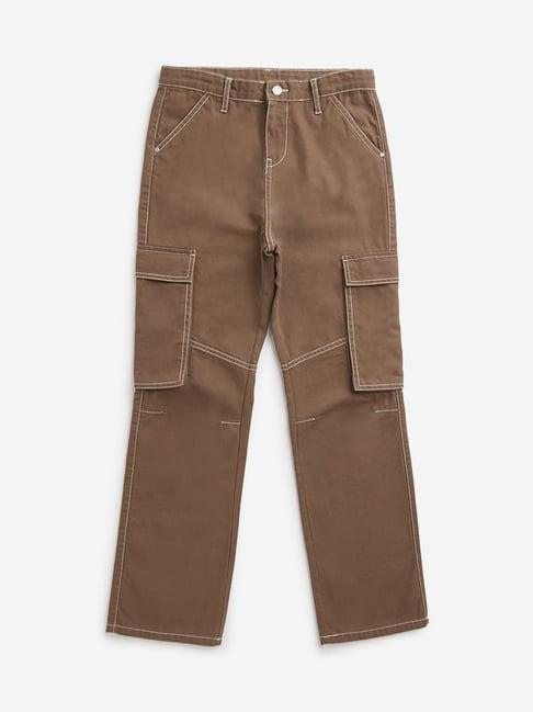y&f kids by westside brown solid mid rise cargo jeans
