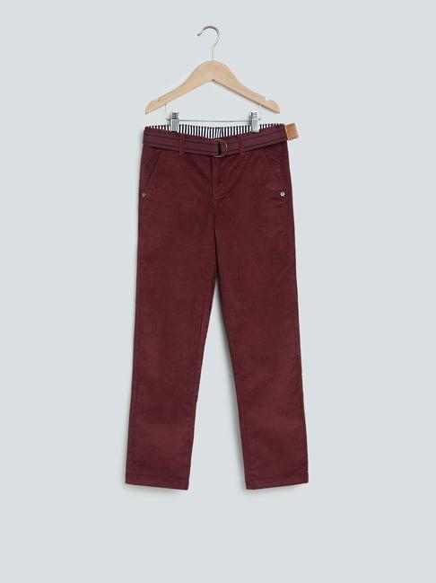 y&f kids by westside burgundy corduroy trousers with belt