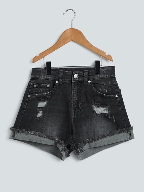 y&f kids by westside charcoal distressed denim shorts