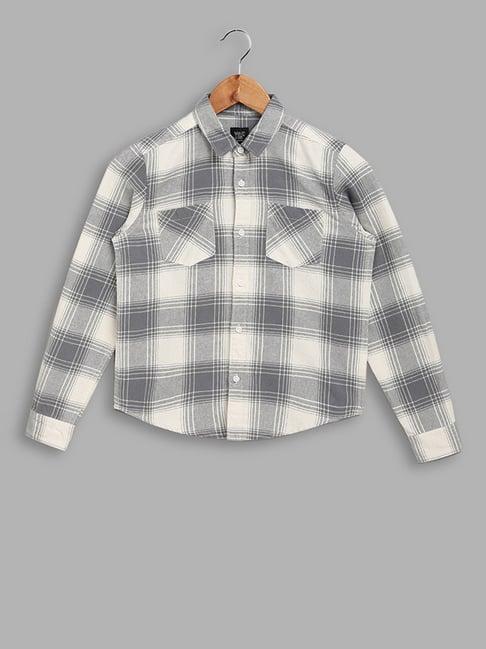 y&f kids by westside checked grey casual shirt
