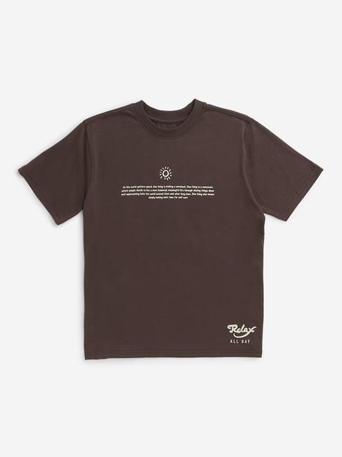 y&f kids by westside dark brown text design t-shirt