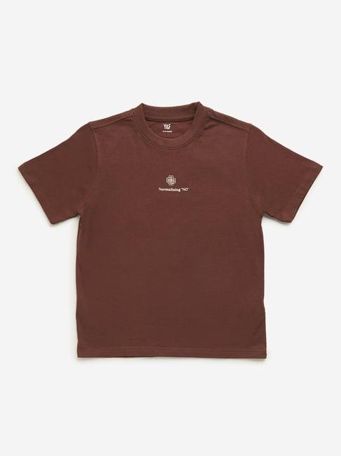 y&f kids by westside dark brown text printed t-shirt