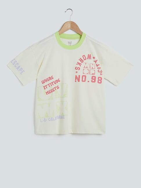 y&f kids by westside ecru text-printed t-shirt