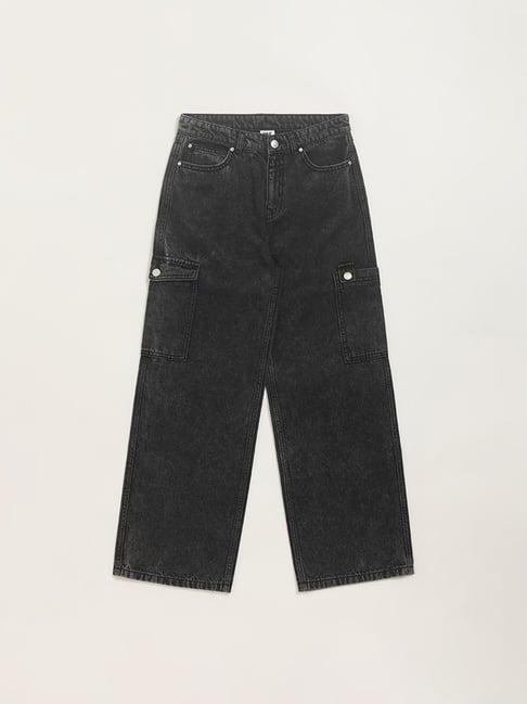 y&f kids by westside faded black cargo jeans