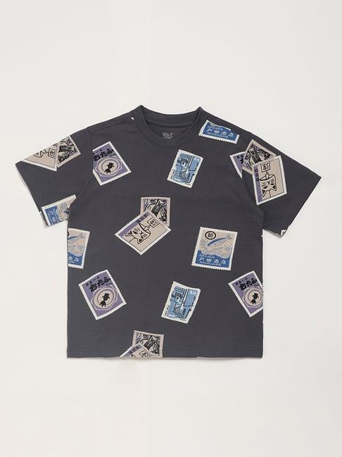 y&f kids by westside grey stamp printed t-shirt