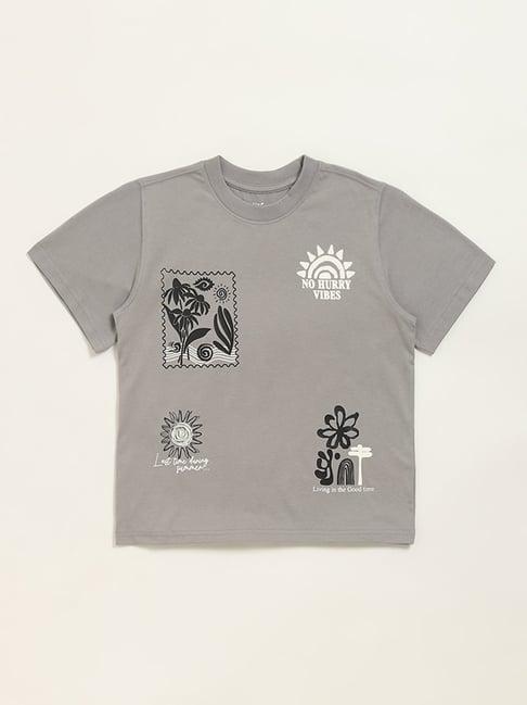 y&f kids by westside grey text print t-shirt