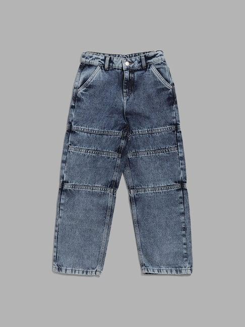 y&f kids by westside ice blue washed seam detail denim jeans