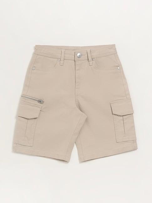 y&f kids by westside light beige cargo shorts