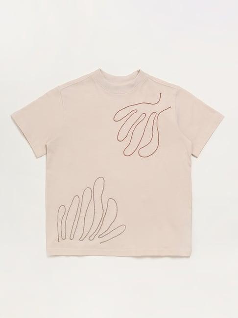 y&f kids by westside light beige embroidered t-shirt