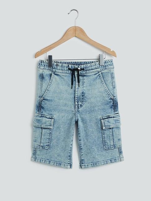 y&f kids by westside light blue cargo-style denim shorts