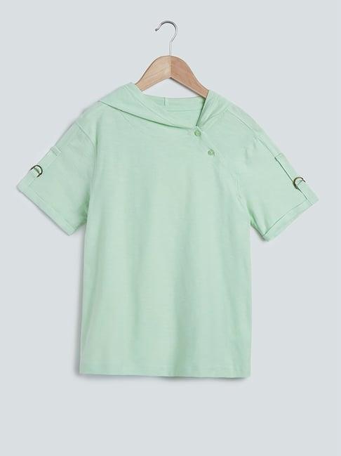 y&f kids by westside light mint melange hooded t-shirt