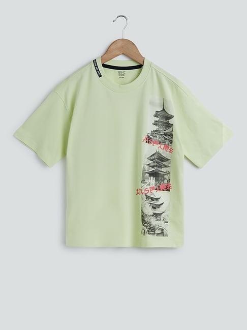 y&f kids by westside neon green printed t-shirt