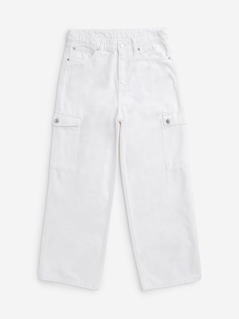 y&f kids by westside off-white cargo-style mid rise jeans