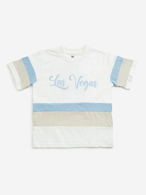 y&f kids by westside off-white colour blocked design t-shirt