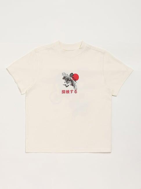 y&f kids by westside off-white printed t-shirt