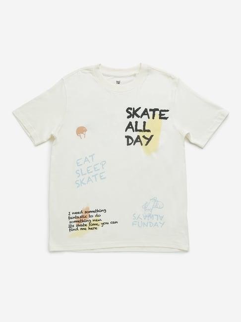 y&f kids by westside off-white text design cotton t-shirt