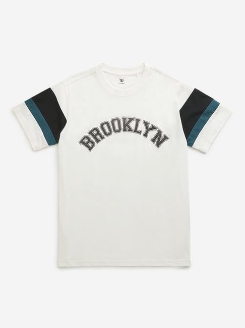 y&f kids by westside off-white text design t-shirt